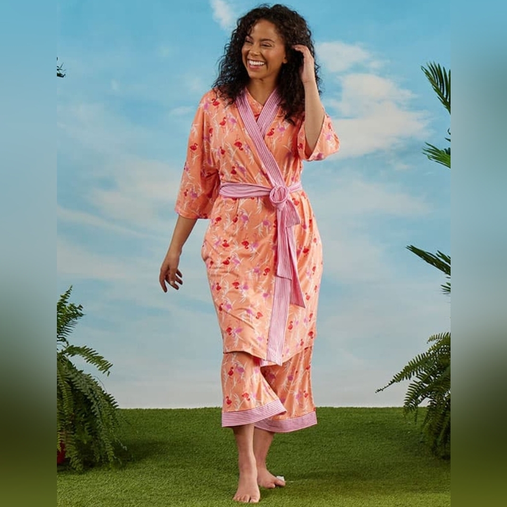 Comfort Code Pink Flamingo Bath Robe With Attached Belt